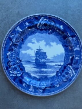 Wedgewood Blue Transferware Plate with Mayflower Motif